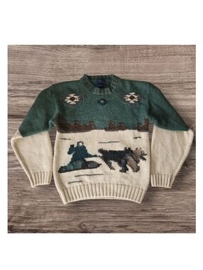 Cambridge Classics Vintage‎ Hand Knit Dog Sled Husky Sweater Size S